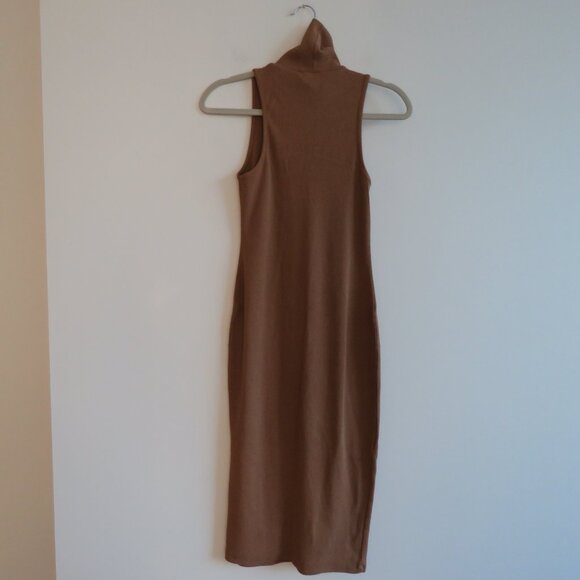 ZARA Ribbed Turtleneck Sleeveless Bodycon Midi Dress in Camel Tan Minimalist M - Picture 9 of 14